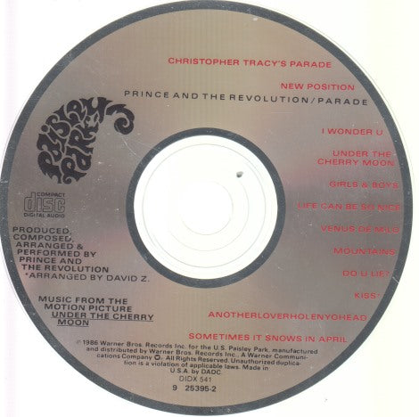 Prince And The Revolution: Parade: Music From The Motion Picture Under The Cherry Moon DADC w/ No Artwork