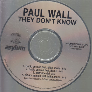 Paul Wall: They Don't Know 4-Track Promo w/ Back Artwork