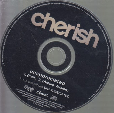 Cherish: Unappreciated 2-Track Promo w/ Back Artwork