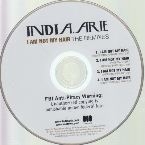 India.Arie: I Am Not My Hair: The Remixes 4-Track Promo w/ No Artwork