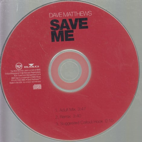 Dave Matthews: Save Me 3-Track Promo w/ No Artwork