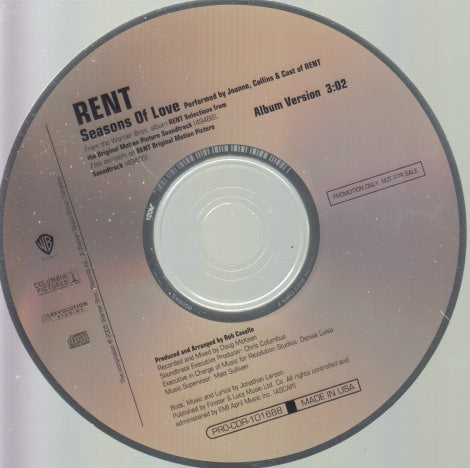 Rent: Seasons Of Love 1-Track Promo w/ Back Artwork