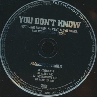 Eminem Featuring 50 Cent, Lloyd Banks & Cashis: You Don't Know 4-Track Promo w/ Back Artwork
