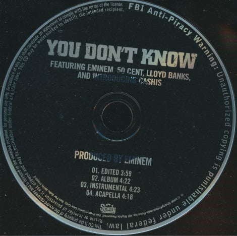 Eminem Featuring 50 Cent, Lloyd Banks & Cashis: You Don't Know 4-Track Promo w/ Back Artwork