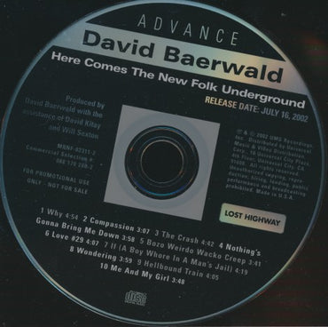 David Baerwald: Here Comes The New Folk Underground Advance Promo w/ Back Artwork
