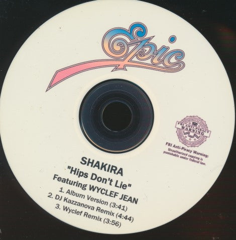Shakira: Hips Don't Lie 3-Track Promo w/ No Artwork