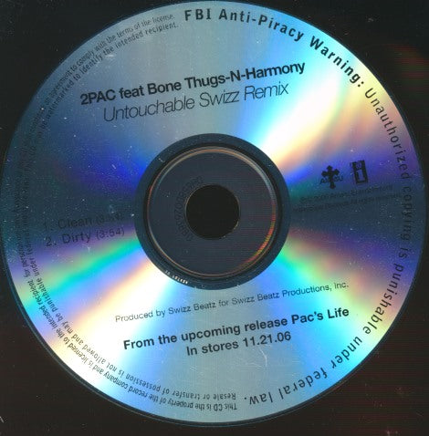 2Pac Feat Bone Thugs-N-Harmony: Untouchable Swizz Remix 2-Track Promo w/ No Artwork