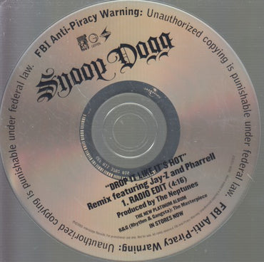 Snoop Dogg: Drop It Like It's Hot: Remix 1-Track Promo w/ Back Artwork