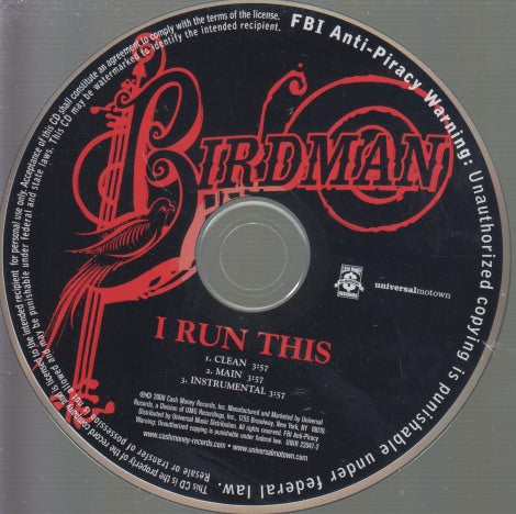 Birdman: I Run This 3-Track Promo w/ Back Artwork