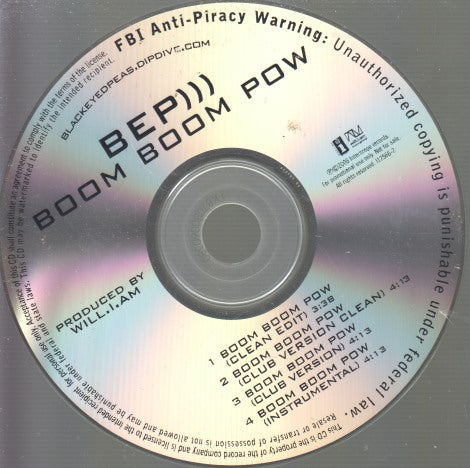 Black Eyed Peas: Boom Boom Pow 4-Track Promo w/ No Artwork