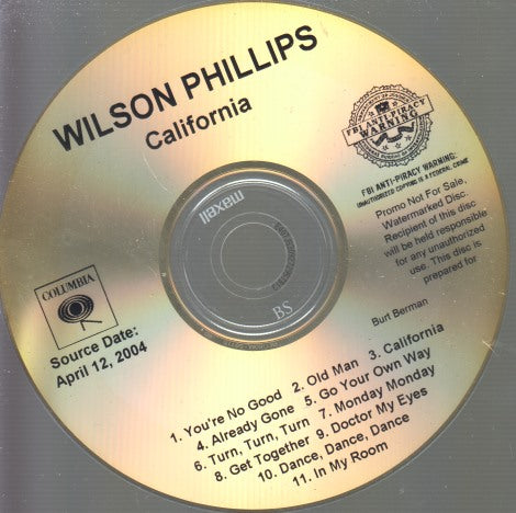 Wilson Phillips: California 11-Track Promo w/ No Artwork