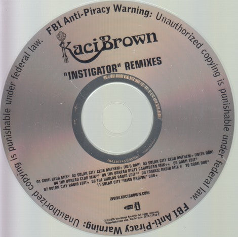 Kaci Brown: Instigator Remixes 11-Track Promo w/ Back Artwork