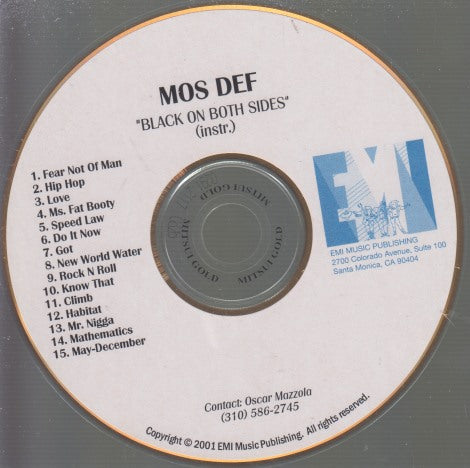 Mos Def: Black On Both Sides: Instrumental 15-Track Promo w/ Back Artwork