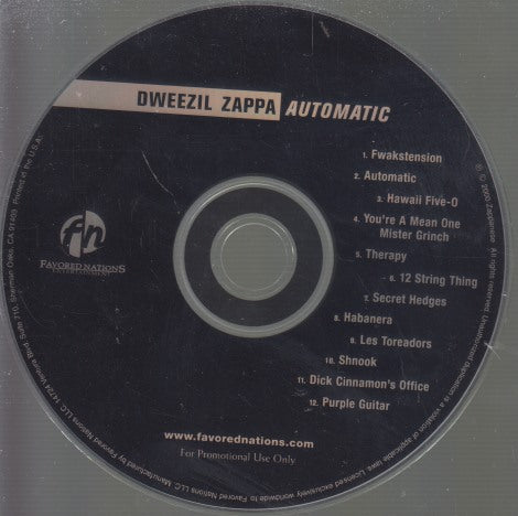 Dweezil Zappa: Automatic 12-Track Promo w/ Back Artwork