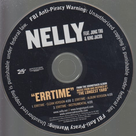 Nelly: Errtime 3-Track Promo w/ Back Artwork