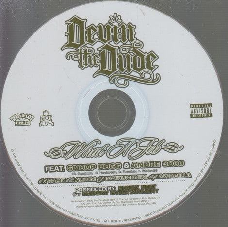 Devin The Dude: What A Job 4-Track Promo w/ Back Artwork