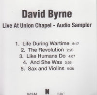 David Byrne: Live At Union Chapel: Audio Sampler 5-Track Promo w/ Front Artwork