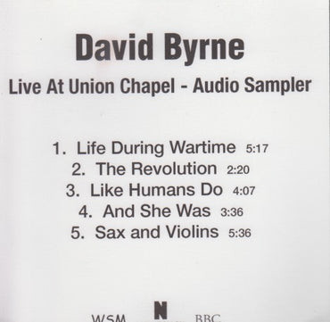 David Byrne: Live At Union Chapel: Audio Sampler 5-Track Promo w/ Front Artwork