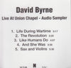 David Byrne: Live At Union Chapel: Audio Sampler 5-Track Promo w/ Front Artwork