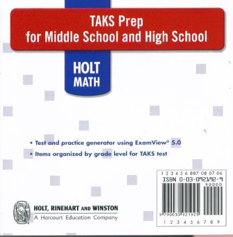 Holt Math: TAKS Prep For Middle School & High School