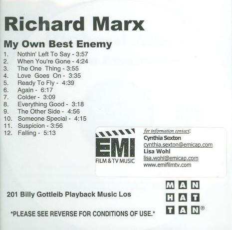 Richard Marx: My Own Best Enemy Billy Gottlieb Promo w/ Artwork