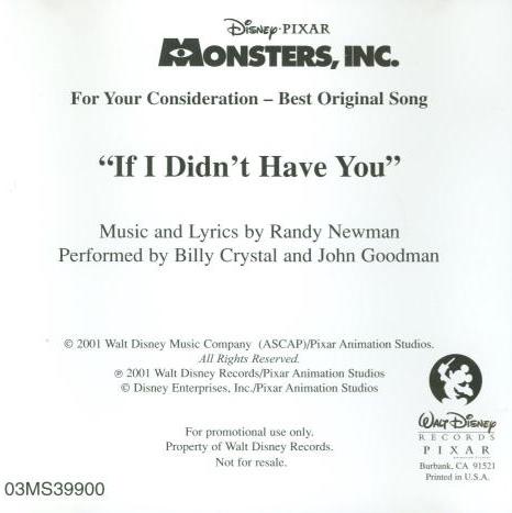 Monsters, Inc.: If I Didn't Have You 1-Track Promo FYC - NeverDieMedia