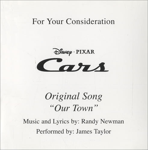 For Your Consideration: Disney Pixar Cars: Original Song: Our Town Promo w/ Artwork