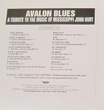 Avalon Blues: A Tribute To The Music Of Mississippi John Hurt Advance Promo w/ Artwork