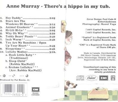 Anne Murray: There's A Hippo In My Tub 1977 w/ Back Art