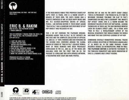 Eric B. & Rakim: Paid In Full 7 Track Sampler Platinum Promo