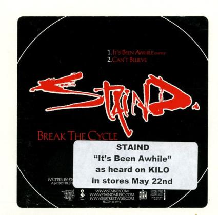 Staind: Break The Cycle: Street Sampler Promo w/ Artwork