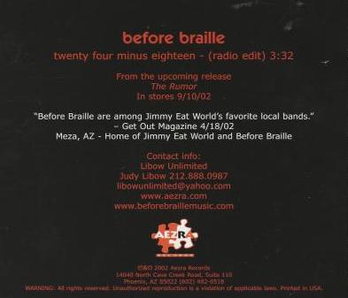 Before Braille: Twenty Four Minus Eighteen Promo