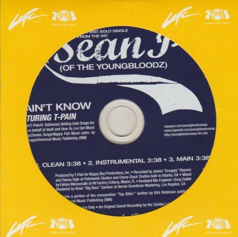 Sean P (Of The Youngbloodz): U Ain't Know Promo w/ Artwork