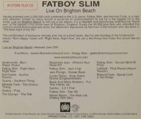 Fatboy Slim: Live On Brighton Beach In-Store Play Promo