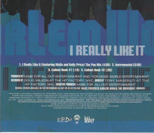 Harlem World: I Really Like It Promo w/ Back Artwork