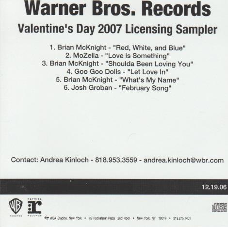 Warner Bros. Records Valentine's Day 2007 Licensing Sampler Promo w/ Artwork