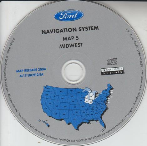 Ford Navigation System Map 5: Midwest 4L1T-18C912-EA Map Release 2004