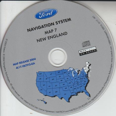 Ford Navigation System Map 7: New England 4L1T-18C912-GA Map Release 2004