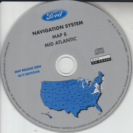 Ford Navigation System Map 8: Mid Atlantic 4L1T-18C912-HA Map Release 2004