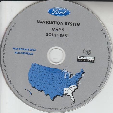 Ford Navigation System Map 9: Southeast 4L1T-18C912-JA Map Release 2004