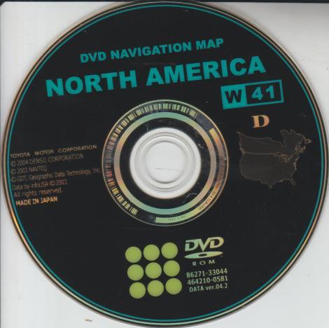 Toyota DVD Navigation Map: North America 2004 86271-33044 DATA ver.04.2