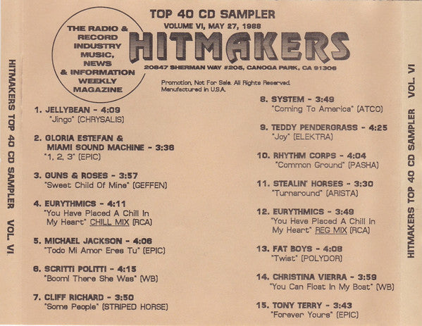 Hitmakers: Top 40 CD Sampler Vol. VI Promo