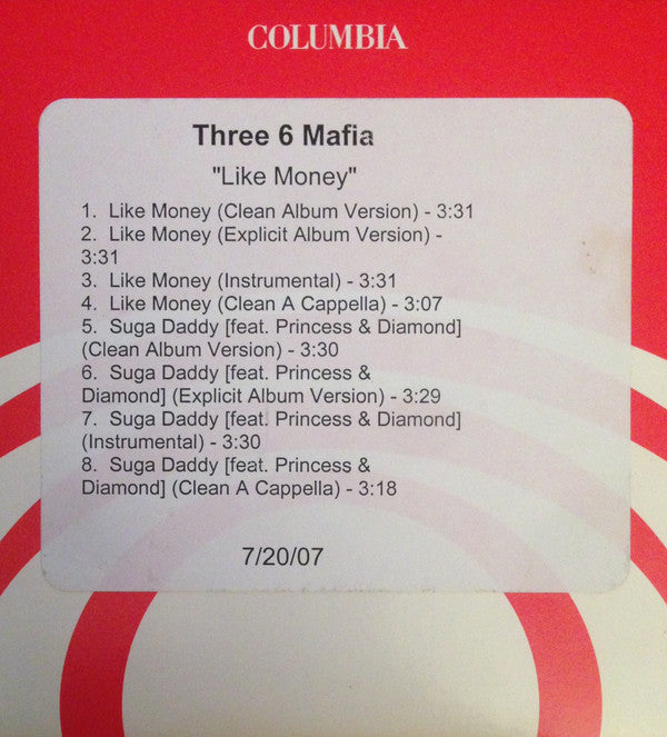 Three 6 Mafia: Like Money / Suga Daddy Promo w/ Artwork