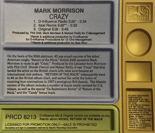 Mark Morrison: Crazy Promo w/ Back Artwork