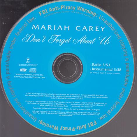 Mariah Carey: Don't Forget About Us Promo w/ Back Artwork