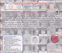 Arkansas Genealogical Society: Arkansas Prior Birth Index Vol I-III