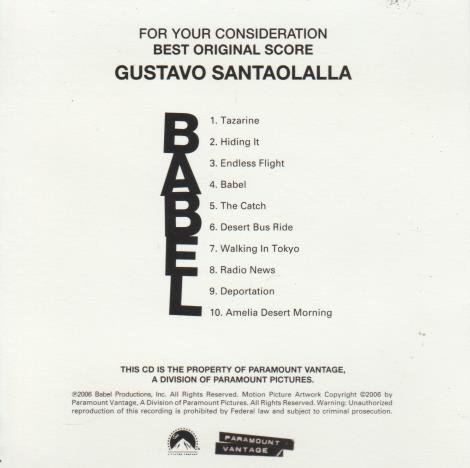 Babel: Best Original Score 10-Track FYC Promo w/ Front Artwork