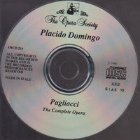 Placido Domingo: Pagliacci: The Complete Opera (Domingo, NYCO, Rudel, 24 February 1968) w/ Back Artwork
