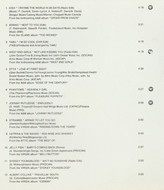 A&M / Virgin Radio Sampler: March 1991 Volume 3 Promo