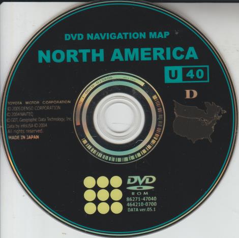 Toyota DVD Navigation Map: North America 2005 86271-47040 DATA ver.05.1